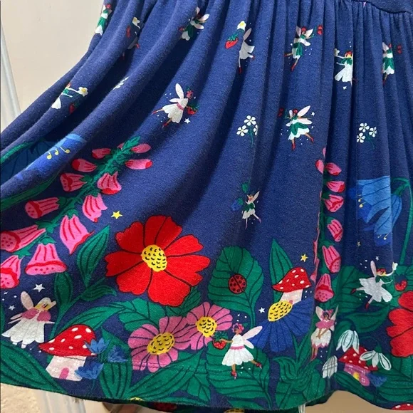 Mini Boden Dark Blue Dress with Colorful Fairy 🧚‍♀️ & Floral Design Size 5-6 Y - Picture 4 of 10